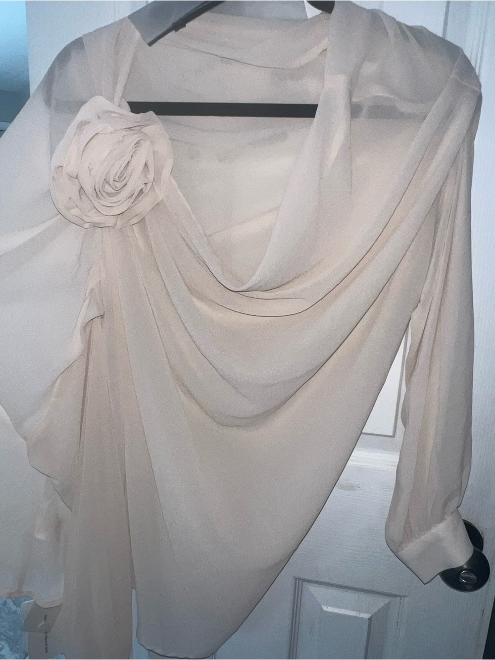 Commence new with takes. Elegant Cream Chiffon Draped Scarf with Rosette -